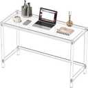 HMYHUM Acrylic Computer Desk, 47 Inch Clear Home Office Desk for Laptop, Study, Writing, Vanity Table with Cylindrical Legs, Modern, Easy Assembly (Large)