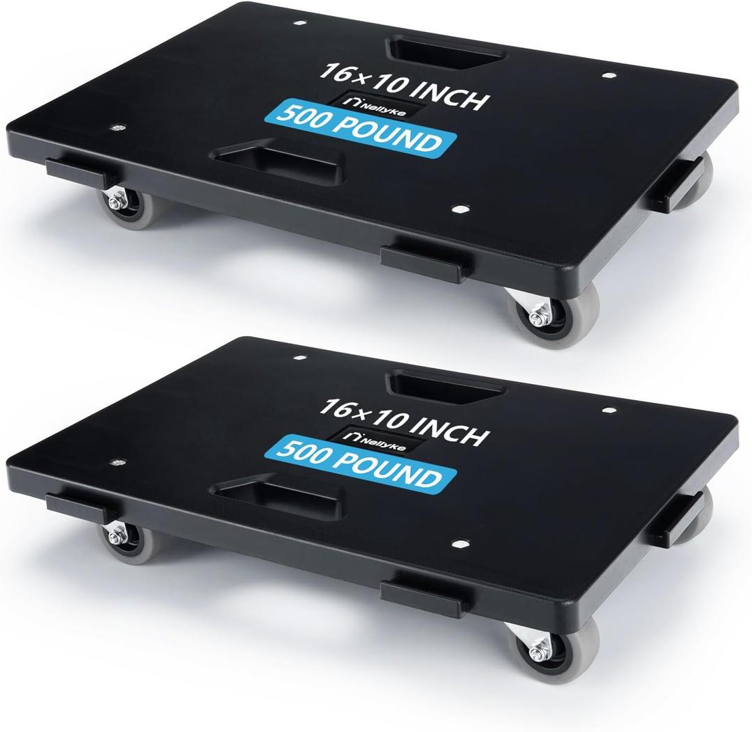 Nellyke Furniture Dolly, 2 Pack Dollies with Wheels,16'' X10'' Small Flat Dolly with 500LBS Large Capacity, Furniture Movers with Wheels Heavy Duty, Connectable and Portable, Black