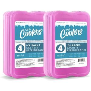 Cool Coolers by Fit + Fresh, Reusable & Long-Lasting XL Slim Ice Packs, Cold Packs for Lunch Boxes, Ice Packs for Lunch Bags. Cooler Accessories for Camping, Beach, Lunch, and Work, 8PK, Purple