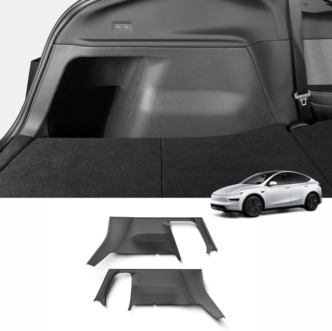 LUCKEASY Rear Trunk Side Protective Cover for Tesla Model Y Juniper 2026 2025 New 5 Seat Standard & Premium & Performance Trunk Left & Right Panel Protection TPE Velcro Stick Cargo Mat Black