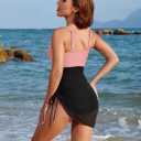 Blooming Jelly Women One Piece Swim Dress Tummy Control Swimsuits Slimming Mesh Sheer Sarong Wraps Bathing Suit (Black, M)