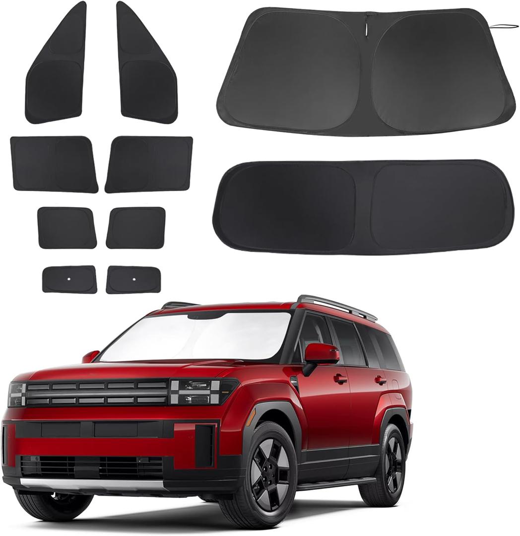Windshield Sun Shade Car Windshield Foldable Full Windows Coverage Custom Fit for 2024-2026 Hymdai Santa Fe Accessories Car Window Shades Block Sun UV Rays 10PCS