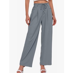 Cicy Bell Womens Wide Leg Dress Pants Elastic High Waist Pleated Work Pants Business Casual Trousers Grey Size Large