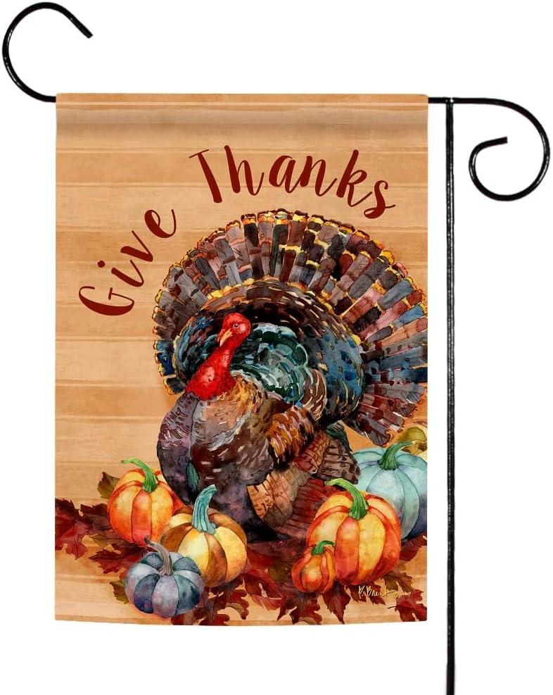 Toland Home Garden 1112236 Thanksgiving Turkey Thanksgiving Flag 12x18 Inch Double Sided for Outdoor Fall House Yard Decoration