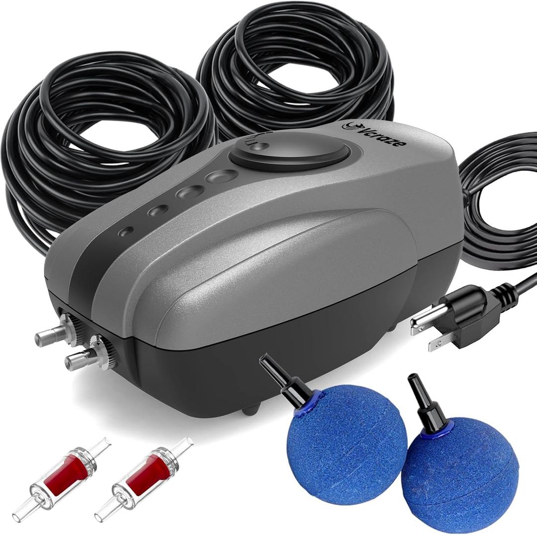 Pond Aerator Pump Pond Aeration Kit with Check Valves Air Stones Airline Tubing, All-in-1 Pond Air Pumps for Outdoor Ponds up to 1000 Gallon