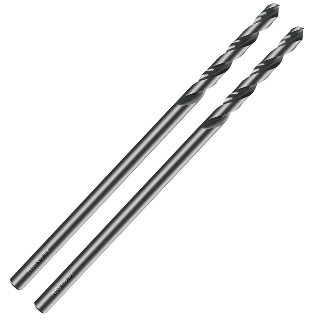 1/2 Inch x 12 Inch Aircraft Drill Bit (Professional Grade 2 Pack) Extra Long Black Oxide Cobalt Extension Bit - Perfect for Drilling into Sheet Metal, Stainless, Aluminum, Wood, & Copper