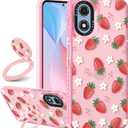 Boaretiu Cute Kawaii for Moto G Play 2024 Case with Stand - Fashion Cool 360 Rotate Ring Holder Kickstand Design for Women Girls Boys Teens Girly for Motorola Moto G Play Case, Strawberry