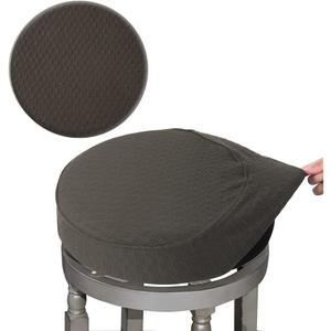 BUYUE Bar Stool Covers, Luxury Fabric Dia.16-18" Round Crease-Resistant Stretchy Washable Jacquard Dustproof Stool Seat Slipcover, L-Brown-1 Count