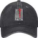 Walk with Jesus Embroidered Baseball Cap Vintage Adjustable Washed Cotton Christian Hat for Men Women,Black (Black)
