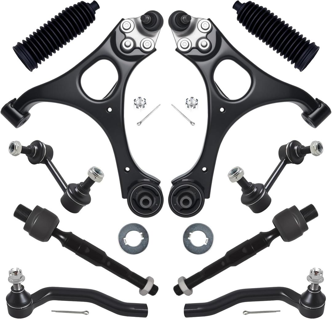 AUQDD 10Pcs Front End Suspension Kit Fit For 2006-2011 Ho-nda Civic (1.3L 1.8L), 2 Lower Control Arm w/Ball Joint 2 Sway Bar Link 4 Outer Inner Tie Rod End (# K620382 K620383 EV800246 ES800373 K80768)