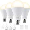 4 Pack Rechargeable Emergency Light Bulbs, Battery Powered Energy Efficient LED Light Bulb 3000K Warm E26 120 Volt 9W 60W Equivalent with 1200mAh for Home Power Outage Camping Hurricane (Soft White)