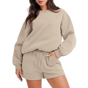 ANRABESS Women 2 Piece Outfits Sweat Shorts Sets 2025 Oversized Casual Lounge Matching Set Sweatsuit Tracksuit Clothes (Small, Deep Khaki)
