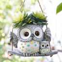 Swing Owl Hanging Planters for Indoor Plants, Cute Small Succulent Pots with Drainage Hole, Unique Resin Plant Hangers Outdoor, Hanging Plant Holder for String Of Pearls, Gift Ideas for Mother (Grey-2)