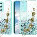 for (164.2mm) Samsung Galaxy A03s Case Clear Glitter Silicone, Shockproof Phone Case Samsung A03s Case with Chain Strap Bracelet for Women Aesthetic Slim Cover Pink Cute (Green)