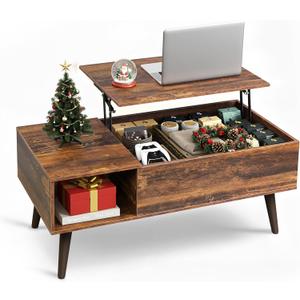 WLIVE Coffee Table for Living Room, Lift Top Coffee Table with Storage, Small Rising Wooden Dining Center Table with Storage Shelf & Hidden Compartment, 39" Rustic Brown