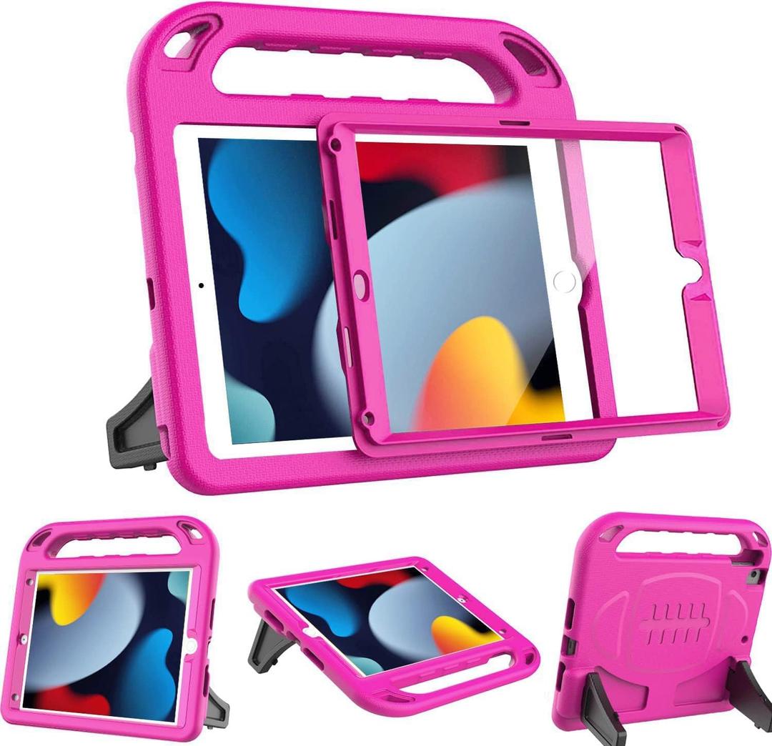 BMOUO Kids Case for iPad 9th/8th/7th Generation (iPad 10.2 Inch, 2021/2020/2019) with Built-in Screen Protector, Durable Shockproof Handle Stand iPad 9th 8th 7th Generation Case for Kids, Rose