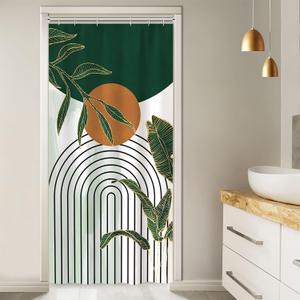 Abstract Stall Shower Curtain, Green and White Bathroom Curtain Waterproof Fabric Boho Sun Shower Curtain Set with Hooks, 36x72 Inch