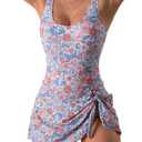 Eomenie One Piece Swimdress Swimsuits for Women Tummy Control Swim Dresses Skirt Bathing Suit (Blue, L)