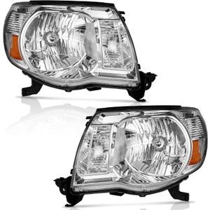 for 2005-2011 Tacoma Headlights Assembly Compatible with 2005 2006 2007 2008 2009 2010 2011 Tacoma Headlight Replacement Automotive (Clear Lens I Chrome Housing I Amber Reflector)