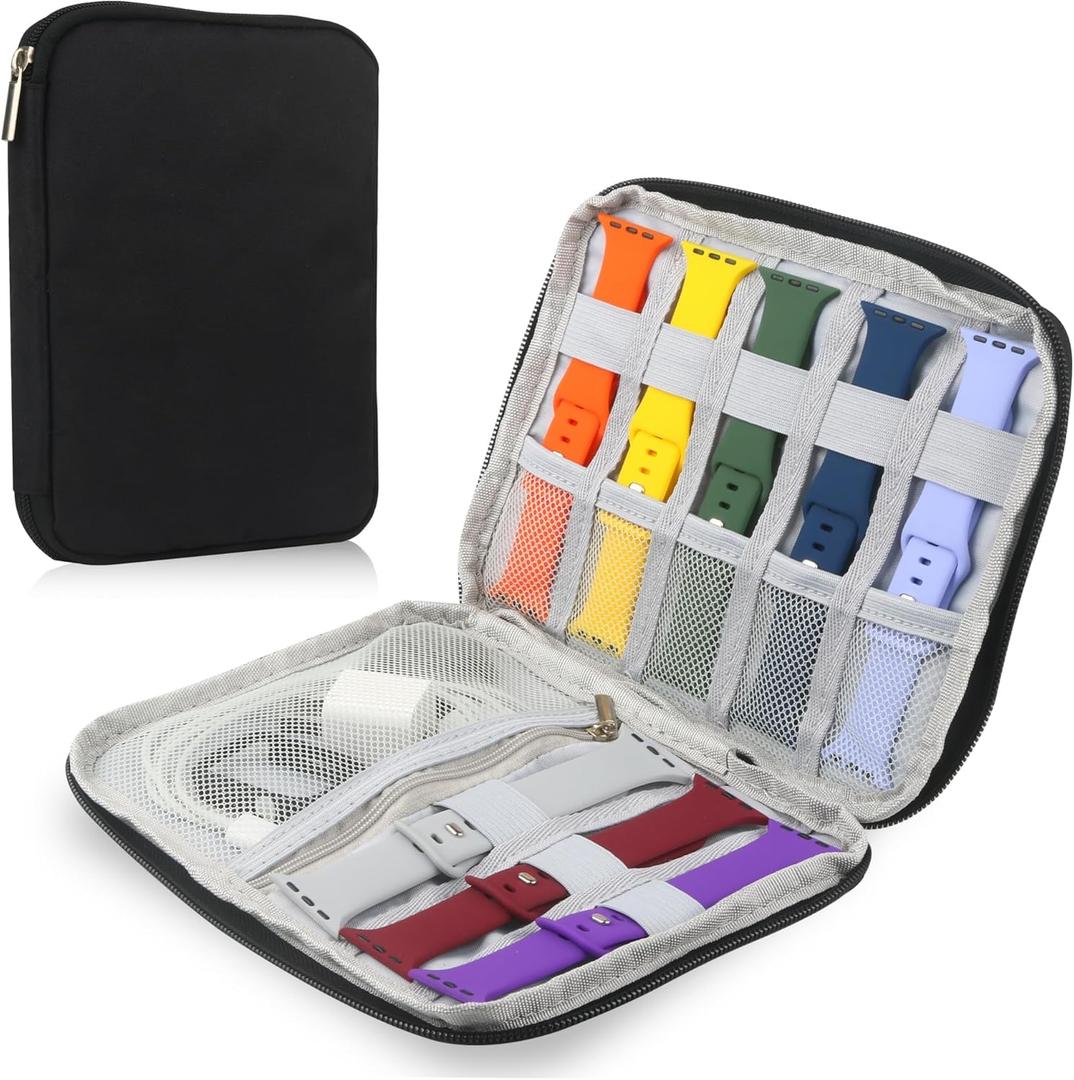 Watch Bands Carrying Case for Watch Bands, Travel Watch Bands Holder Organizer, Portable Watch Straps Storage Bag Fit for Most Sizes of Watch Straps and Accessories, Black