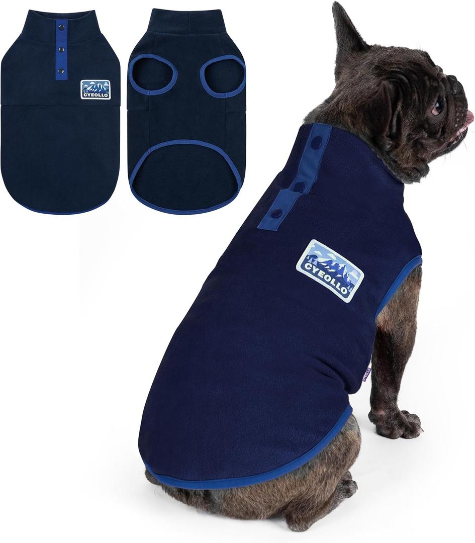 cyeollo Dog Sweaters for Small Dogs, Turtleneck Fleece Dog Sweater Stretchy Pullover Dogs Jacket Doggie Vest Lightweight Soft Warm Winter Pet Clothes, Navy Blue M