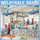 Inflatable Shark Birthday Party Decorations & Pool Toys - 4 Pack (2 Grey, 2 Blue) Large 23-Inch Blow-Up Shark Float Party Supplies for Kids or Adults Birthday, Beach, Summer Games & Party Favor Gifts