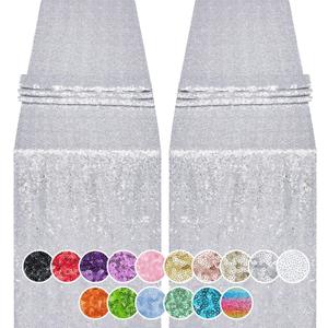 2PCS 12x72 Inch Sequin Table Runner Silver Glitter Table Runner for Party, Wedding, Bridal Baby Shower, Event Decorations2PCS, 12x72 Inch, Silver