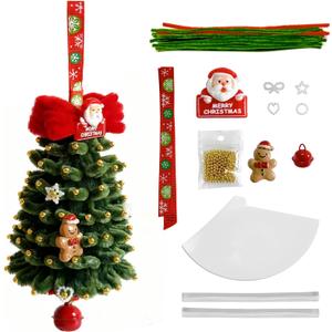 2 x Pipe Cleaners Christmas Tree Ornaments Kit, Pipe Cleaner Craft Set for Holiday Family Activity, Handmade Christmas Hanging Decorations for Car, Wall, Mantels, Bedroom, Classroom, Office (Dark Green)