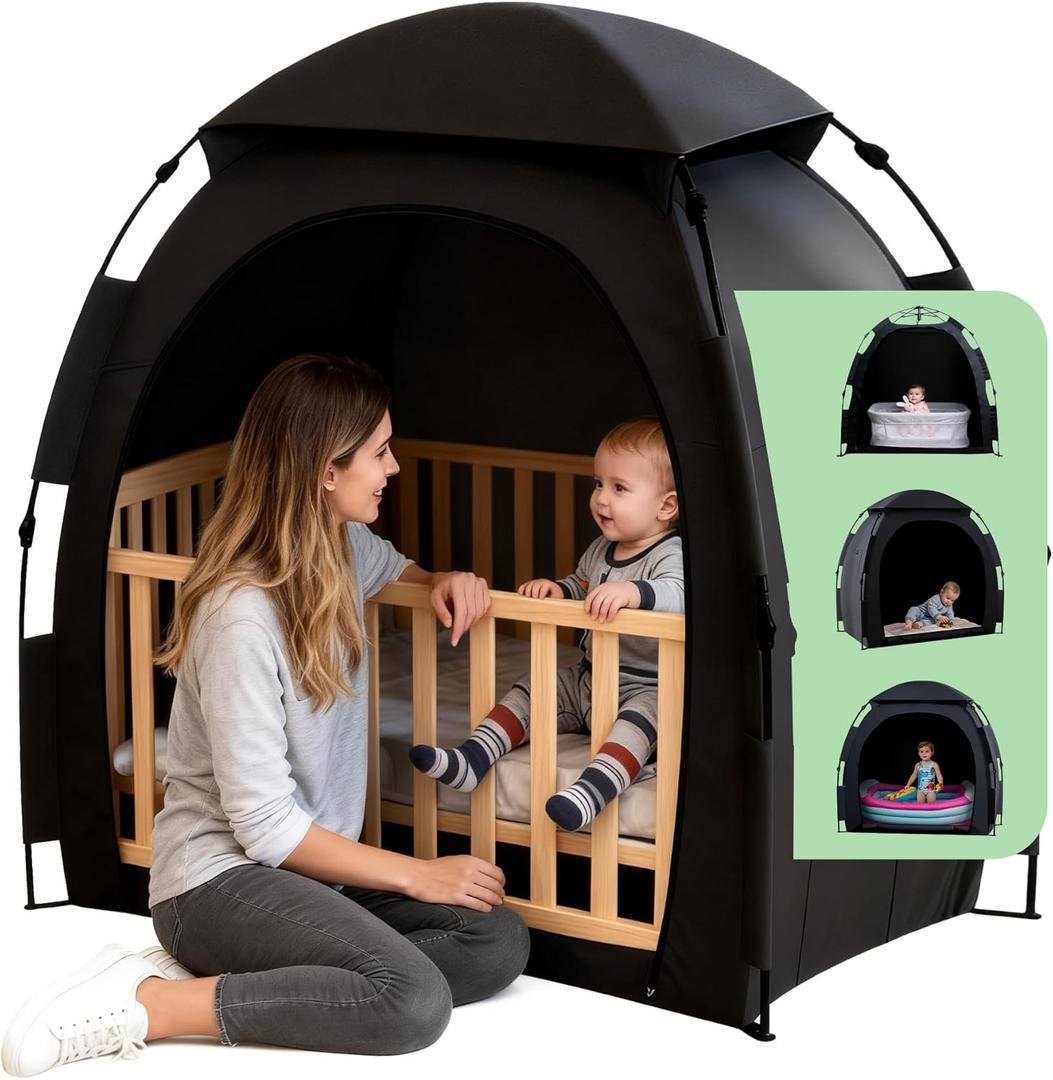 Blackout Tent for Pack and Play, Portable Baby Sleep Pod with 1-Click Set Up, Block 95% Light Breathable Baby Travel Crib Canopy Tent for Babies and Toddlers