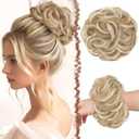 FESHFEN Large Messy Bun Hair Piece - Wavy Synthetic Chignon Scrunchies Elastic Ponytail Hair Extensions Thick Hairpieces for Women, Dirty Blonde 1.94oz
