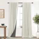 Linen Blackout Curtains Cream Black Out Curtain 84 Inch Long, Thermal Curtains for Summer Insulated,Modern Farmhouse Boho Chic Decor Neutral Cottage Core Darkening Curtains for Bedroom Living Room
