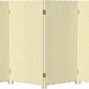 Red Lantern 3 ft. Short Woven Fiber Folding Screen - 4 Panel - Cream