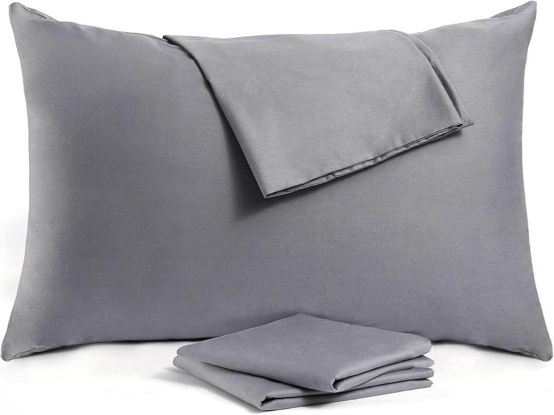 Cotton Pillow Protectors/Cases Queen Size with Zipper 4 Pack Grey Color,Cooling & Breathable Bed Pillow Protectors Set of 4 Pillow Cases Cover (Queen Size 20" x 30")