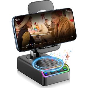 Hupoaf Adjustable Cell Phone Stand with Wireless Induction Bluetooth Speaker, HD Surround Sound for Home and Outdoors, Compatible with iPhone/iPad/Samsung Galaxy, Popular Gifts for Men Women Dad Mom
