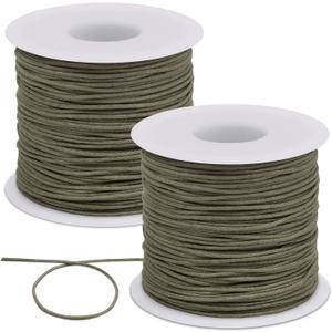 JeogYong 2pcs Waxed Cotton Cord 1mm x 76 Yards, Wax String for Bracelet Making, Waxed Thread Beading Thread for Jewelry Making, Necklace, Beads, DIY Crafts, Macrame Supplies (Army Green)