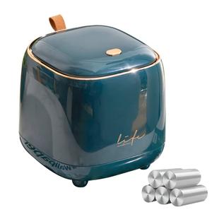 Mini Countertop Trash Can with 5 Rolls of Trash Bags, Waste Can with Press Type Lid, 0.5 Gallon/1.5 Liter Wastebasket Trash Can Dispenser, Mini Bin for Bathroom Vanity,Coffee Table (Dark Green)