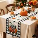 3 x Artscope Pumpkin Bow Buffalo Plaid Fall Table Runner,Thanksgiving Holiday Kitchen Dining Table Decoration for Fall Home Decor 13x60 Inch (Orange Black)