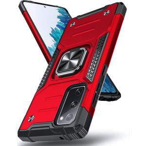 DASFOND Designed for Galaxy S20 FE Case with Stand, 360 Rotatable Metal Ring Kickstand Military Grade Impact Resistant Shockproof Protective Phone Case Cover for Samsung Galaxy S20 FE, Red