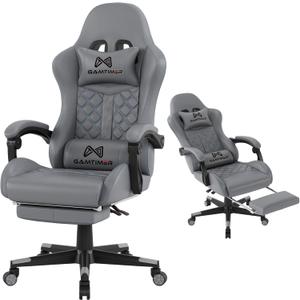 Gaming Chair, 400 lbs Adult Chair, High Back Computer Chair with Footrest and Linked Armrests, Office Video Game Chair with Lumbar Support (Grey)