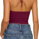 REORIA Women's Basic Cross Wrap V Neck Backless Double Lined Halter Tank Tops Cute Summer Trendy Sleeveless Shirts (Red, M)