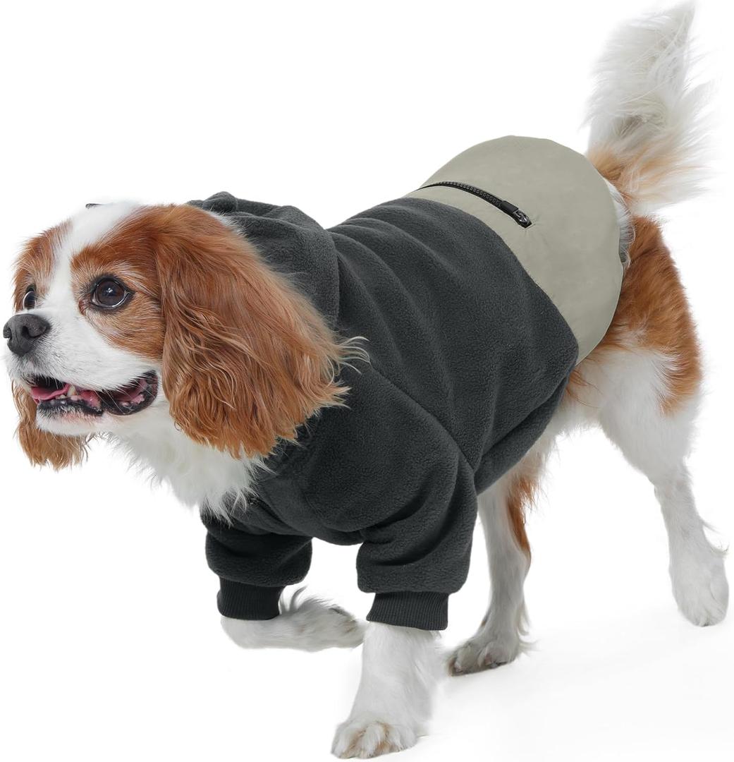 Nanaki Dog Hoodies for Medium Size Dogs with Pocket- Long Sleeves Adjustable Zip Collar-Soft Fleece Sweater Sweatshirt for French Bulldog, West Highland, Warm Pet Coat Jacket Machine Washable Grey, M (M(Chest Girth: Less than 18.9"))