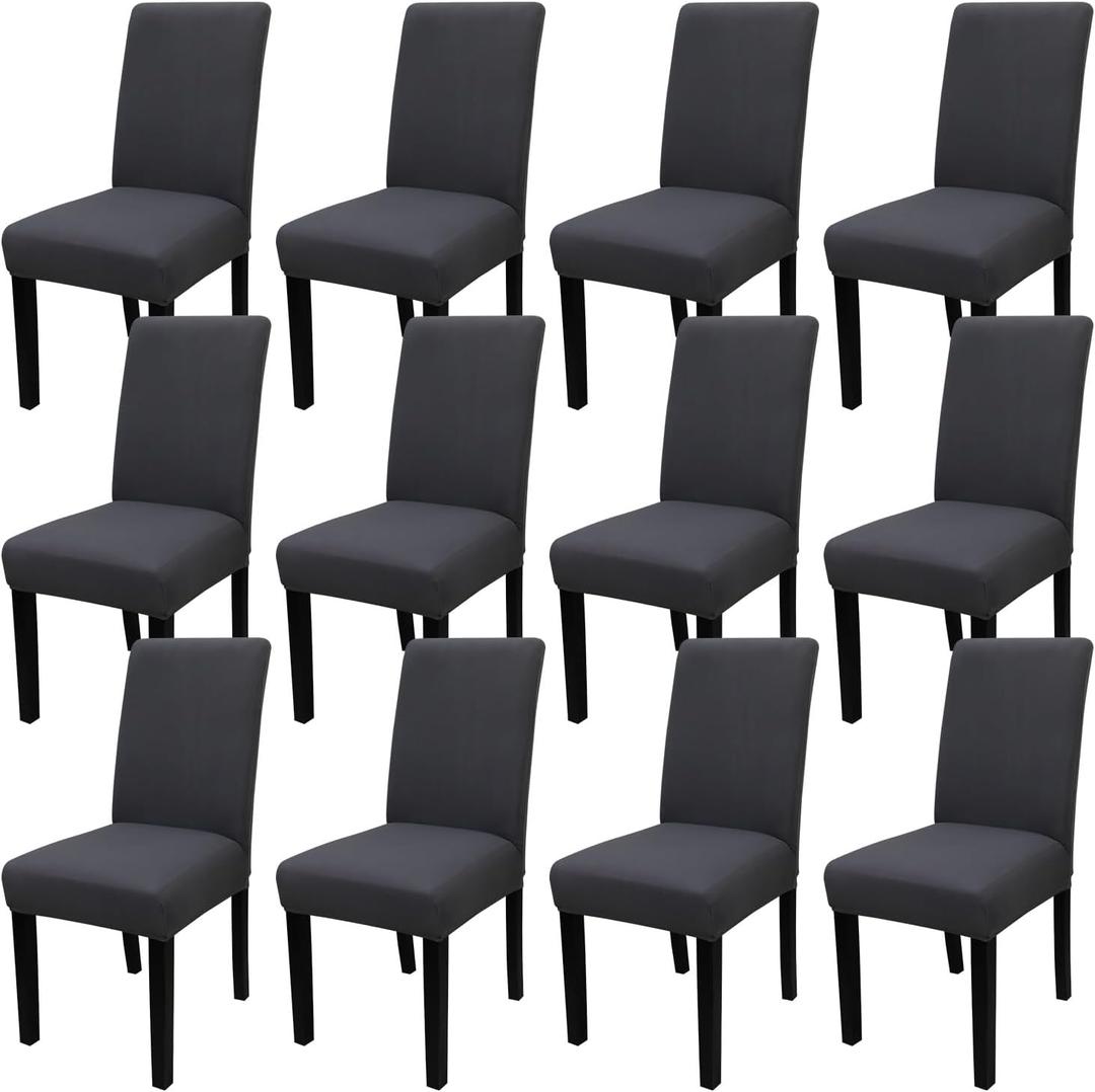 Stretch Dining Room Chair Covers Set of 12 Removable Washable Chair Covers for Dining Chairs,Dining Room, Hotel, Ceremony, black