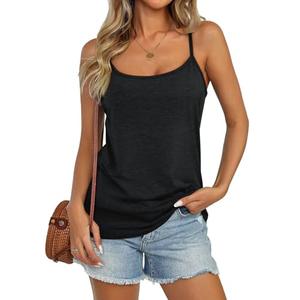 Micticsi Womens Spaghetti Strap Tank Top Adjustable Scoop Neck Camisole Tops Loose Fit Casual Shirts Summer Black L