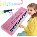 Keyboard Piano electric music Keyboard 61 Key Musical Instruments Toy portable piano w/USB Microphone Birthday Christmas gifts for kids children (PINK)