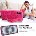 Fiyart Designed for iPhone 16 Plus Case Cute Flowers with Strap Soft TPU Phone Cover Plustective Camera Lens Plustection for Women Men Floral Bumper with Stand 6.7"-Rose Red