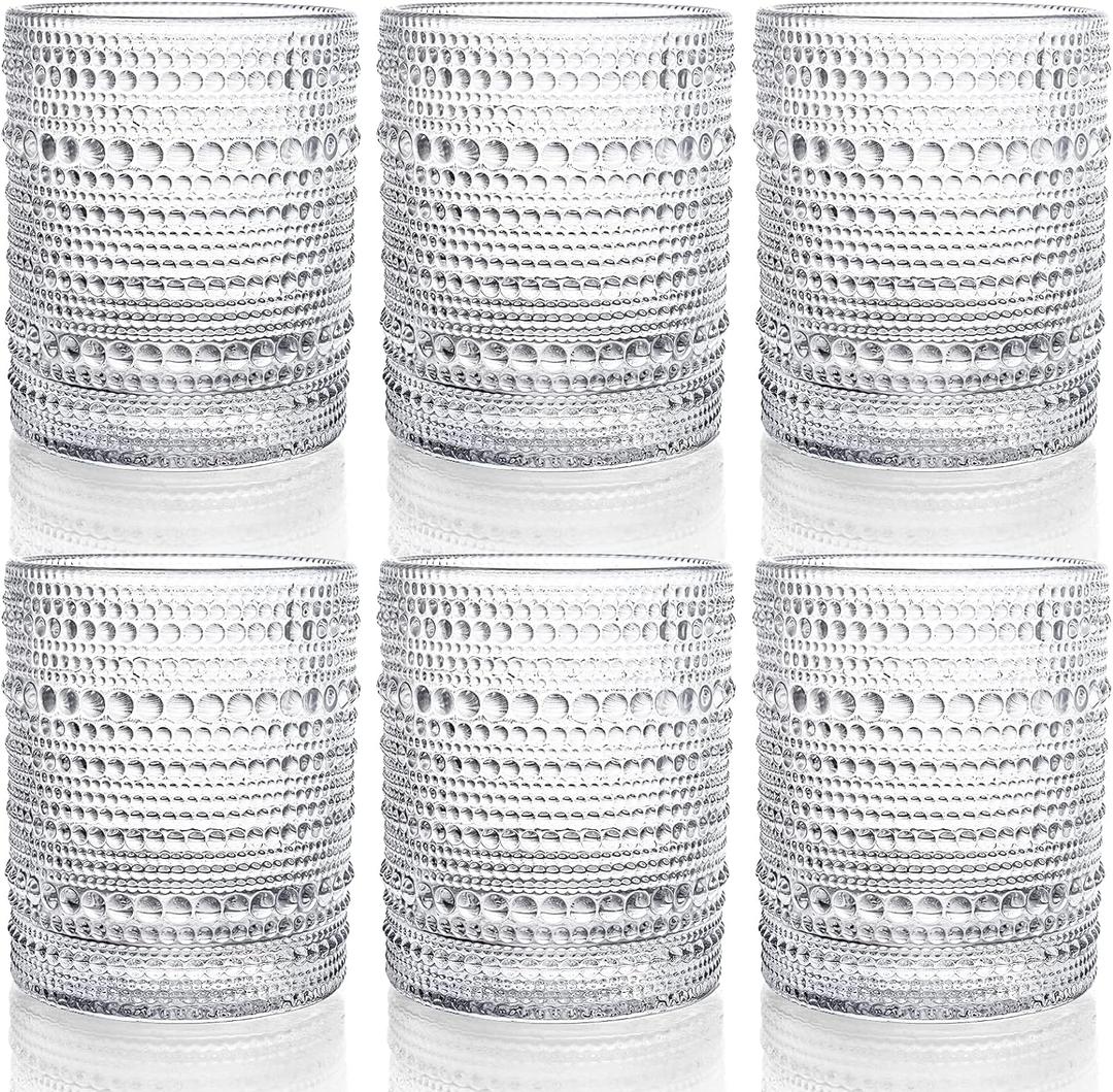 ZOOFOX Set of 6 Romantic Water Glasses, 12 oz Hobnail Glasses Tumbler, Clear Embossed Vintage Glassware Set for Beer, Cocktail, Soda, Beverages ZOOFOX Set of 6 Romantic Water Glasses, 12 oz Hobnail Glasses Tumbler, Clear Embossed Vintage Glassware Set for Beer, Cocktail, Soda, Beverages