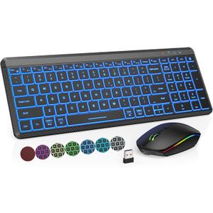 Wireless Keyboard and Mouse Bluetooth, Multi-Device Mini Keyboard, Switch up to 3 Devices, Slim Portable Travel Backlit Cordless Set, RGB Silent Mouse, for Mac, iOS, Android, Ipad (Black)