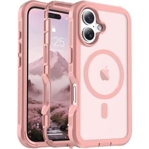 jaroco Magnetic for iPhone 16 Case, [Compatible with MagSafe][Military Grade Drop Protection][Heavy Duty Protection][Non-Slip][Shockproof] 2-Layer Durable Bumper Phone Case 6.1''-Pink