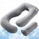 Sasttie Cooling Pregnancy Pillow Cover, 57-inch U Shaped Pregnancy Pillow Case, Fits 55 to 57 Inch Maternity Pillow, Grey (No Pillow Insert) (Gray)