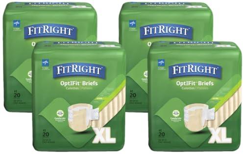 Medline FITEXTRAXLGZ FitRight Extra Briefs, 56-64", XL Size, 20 Count (Pack of 4)